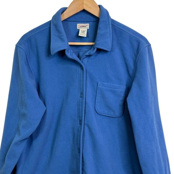 L.L. Bean Size Large Blue Fleece Long Sleeve Button Up Shirt - Picture 2 of 5
